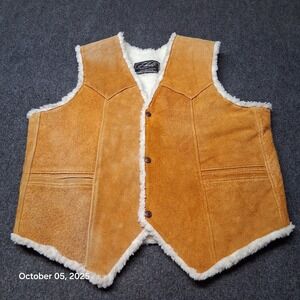 LLB Suede Leather Western Vest‎ Size 44 / XL Brown Sherpa Lined